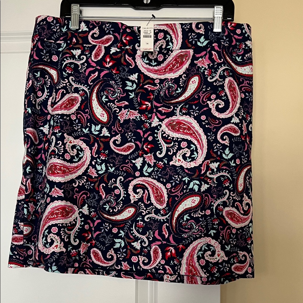 NWT Talbots Navy Skirt with Red and Blue Paisley
